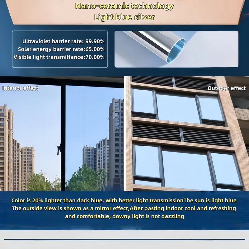 One-Way Perspective Window Film Household Insulating Glass Film 99% Uv for Windows, Balcony, Privacy Protection Mirror Reflective Glass Sticker