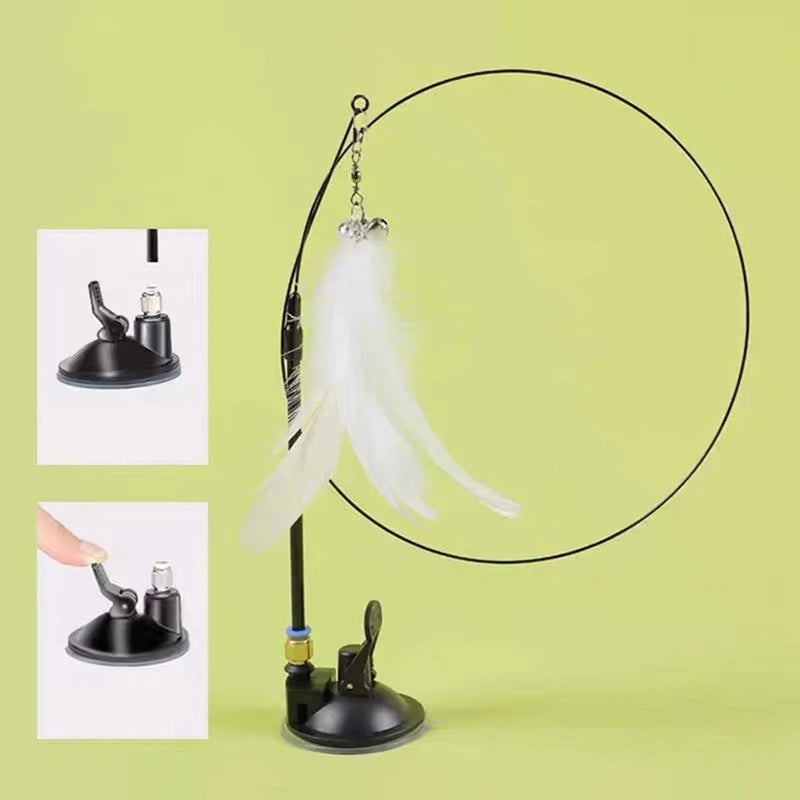 New Cat Toy Feather Stick Interactive Toy Super Suction Kitten Toy Cup Removable 2 Feather Replacement Cat Accessories