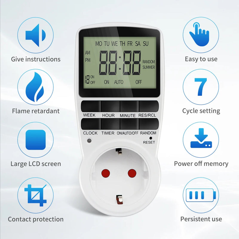 Digital Timer Switch EU Programmable Electronic Timing Socket US UK FR AU Plug Outlet Kitchen Appliance Time Control Day/Hour