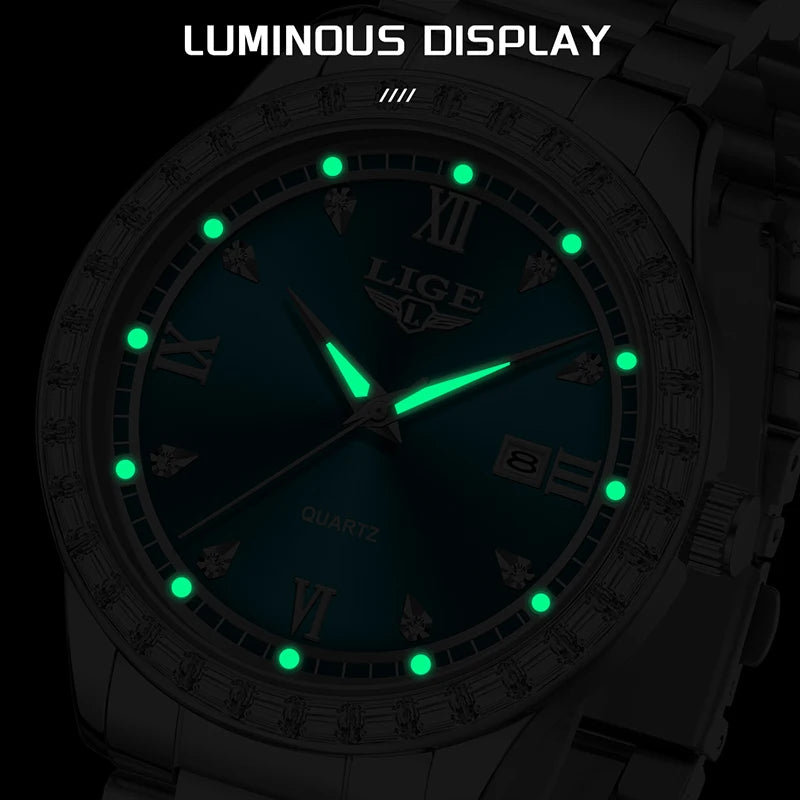 LIGE 2025 New Men Watch Stainless Steel Business Luxury Waterproof Luminous Date Quartz Wristwatches For Men Relogios Masculino