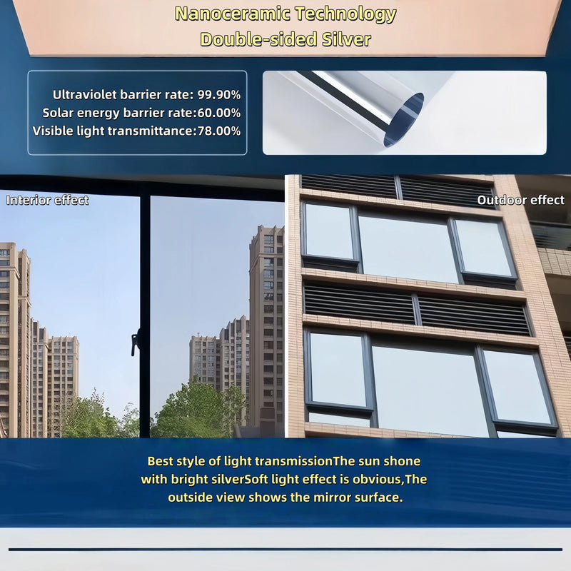 One-Way Perspective Window Film Household Insulating Glass Film 99% Uv for Windows, Balcony, Privacy Protection Mirror Reflective Glass Sticker