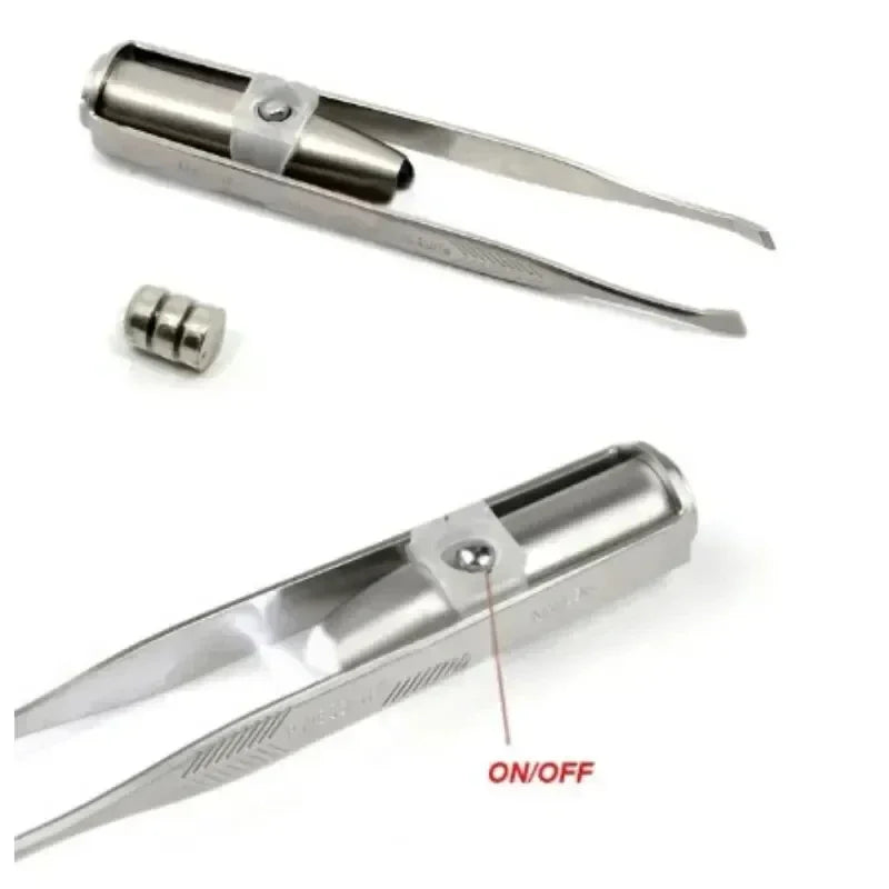 Portable Stainless Steel Led Make Up LED Light Eyelash Eyebrow Clip Tweezer Set Smart Design Hair Remove Tweezer Makeup Tool