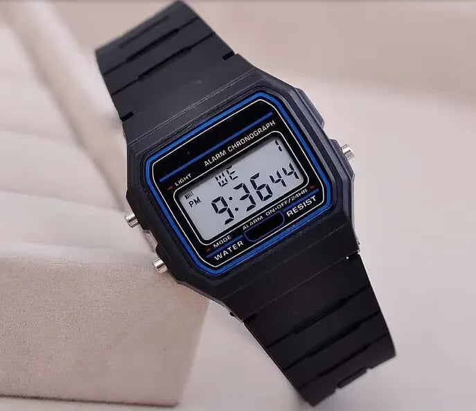Steel strip LED electronic watch ultra-thin gold and silver cold light watch F91W steel strip original Su Feng fashion multifunc