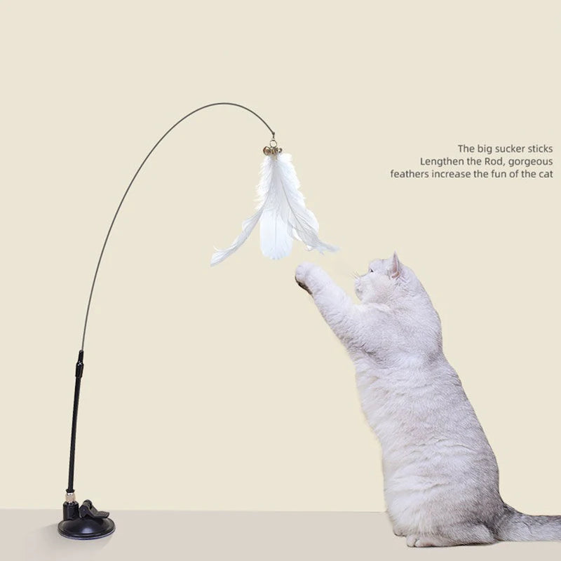 New Cat Toy Feather Stick Interactive Toy Super Suction Kitten Toy Cup Removable 2 Feather Replacement Cat Accessories