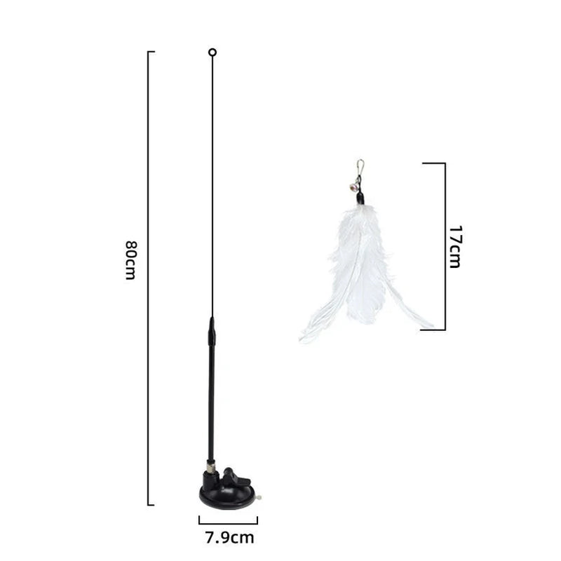New Cat Toy Feather Stick Interactive Toy Super Suction Kitten Toy Cup Removable 2 Feather Replacement Cat Accessories