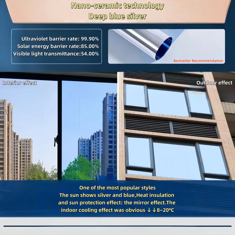 One-Way Perspective Window Film Household Insulating Glass Film 99% Uv for Windows, Balcony, Privacy Protection Mirror Reflective Glass Sticker