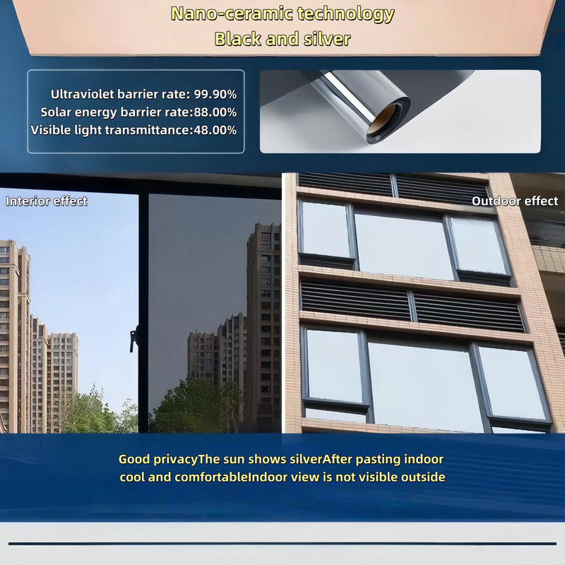 One-Way Perspective Window Film Household Insulating Glass Film 99% Uv for Windows, Balcony, Privacy Protection Mirror Reflective Glass Sticker